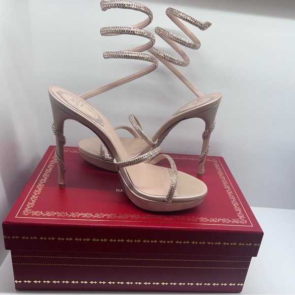 Black Gold Margot Metallic Leather Platform Sandal Rene Caovilla